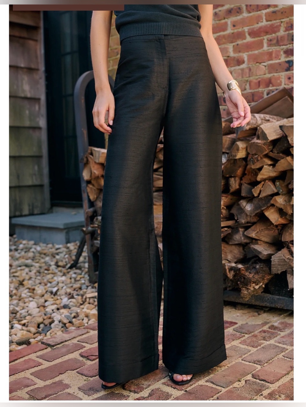 Julia Amory High-Rise Wide-Leg Black Silk Dress Pants Sz XS